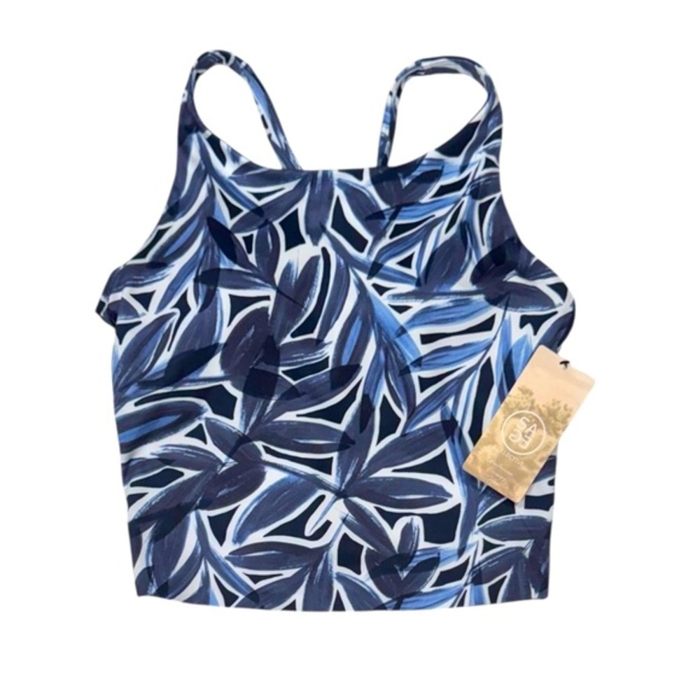 SAGE COLLECTIVE Crop Sports Bra Sage Leaf Blue White Activewear NWT Medium